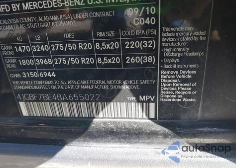 2011 Mercedes-Benz Gl 450 4Matic from USA, damaged, VIN 4JGBF7BE4BA655022